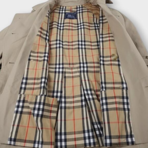 Vintage Burberry Trench Coat Nova Check Lined Beige Long Belted Coat – Size 38 - Picture 5 of 6
